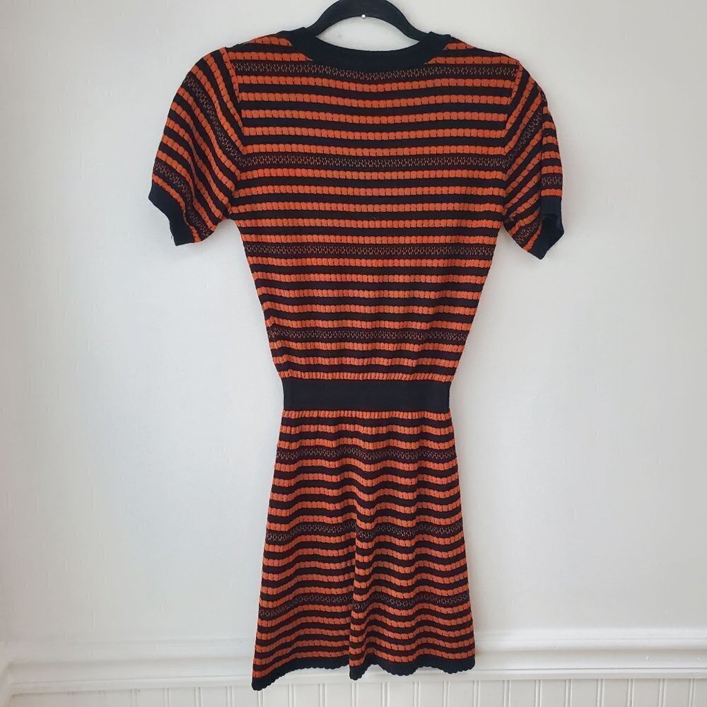 ZARA Knit Short Sleeve Orange and Black Striped Sweater Dress Small - Picture 3 of 4